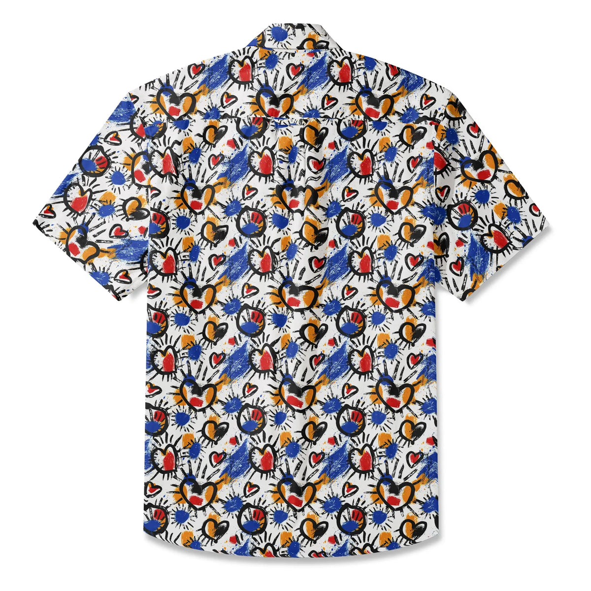 LeosWare® Men's Hawaiian Shirt Short Sleeve Button-up 100% Cotton White Aloha Color Clash Heart Mango By Ann