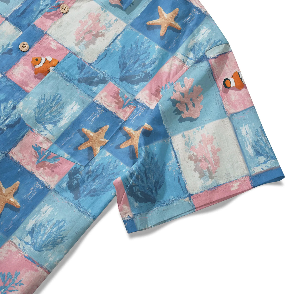 LeosWare® Plaid Men's Hawaiian Shirt Short Sleeve Button-up 100% Cotton Blue Aloha Oceanic Chessboard By Ann