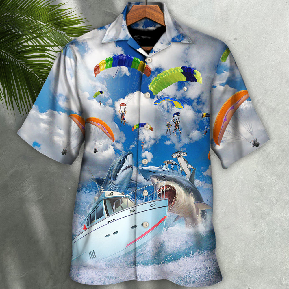 Parasailing Let's Fly Away With Shark - Hawaiian Shirt