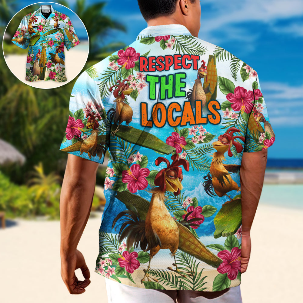Surfing Funny Chicken Respect The Locals Lovers Surfing Tropical - Hawaiian Shirt