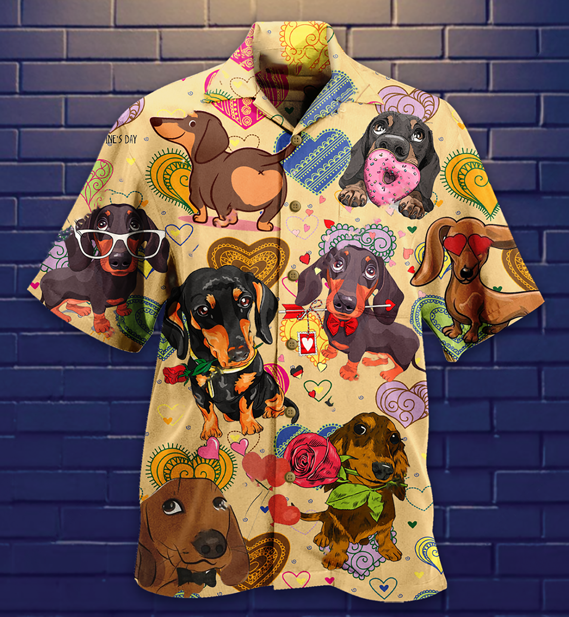 Dachshund Dogs Love Heart - Hawaiian Shirt