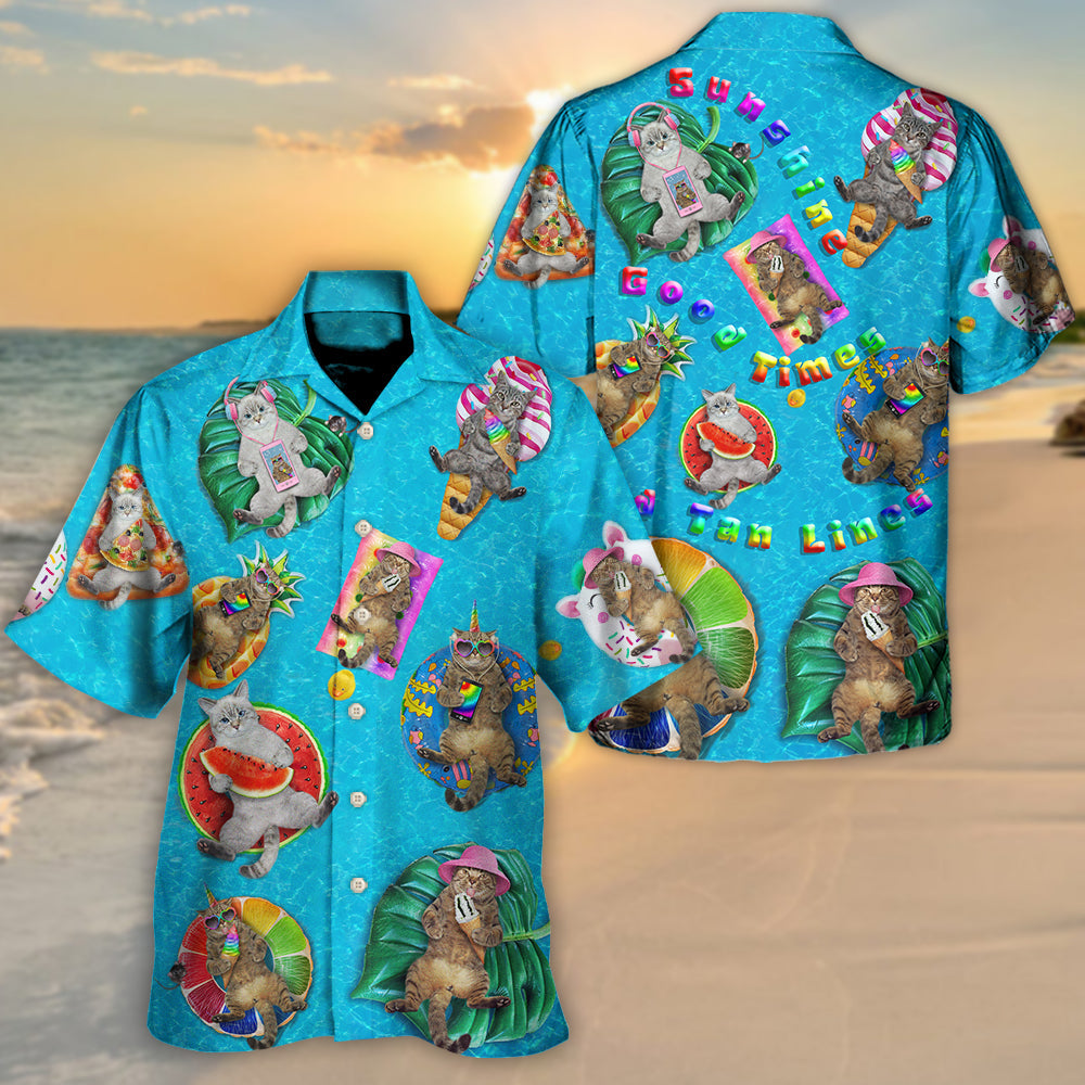 Beach - Cat Sunbathing Sunshine Good Times And Tan Lines - Hawaiian Shirt