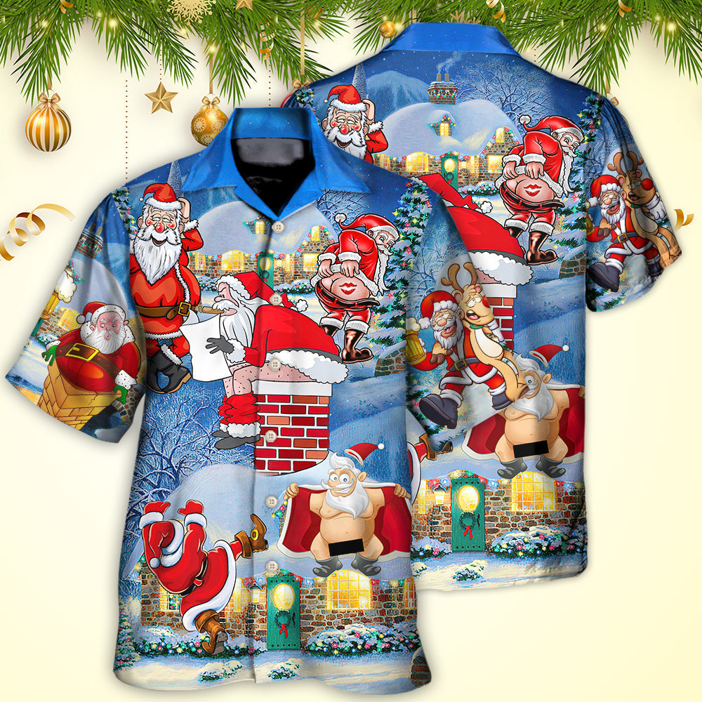 Christmas Rebellious Santa Claus Drunk Beer Troll Xmas Funny - Hawaiian Shirt