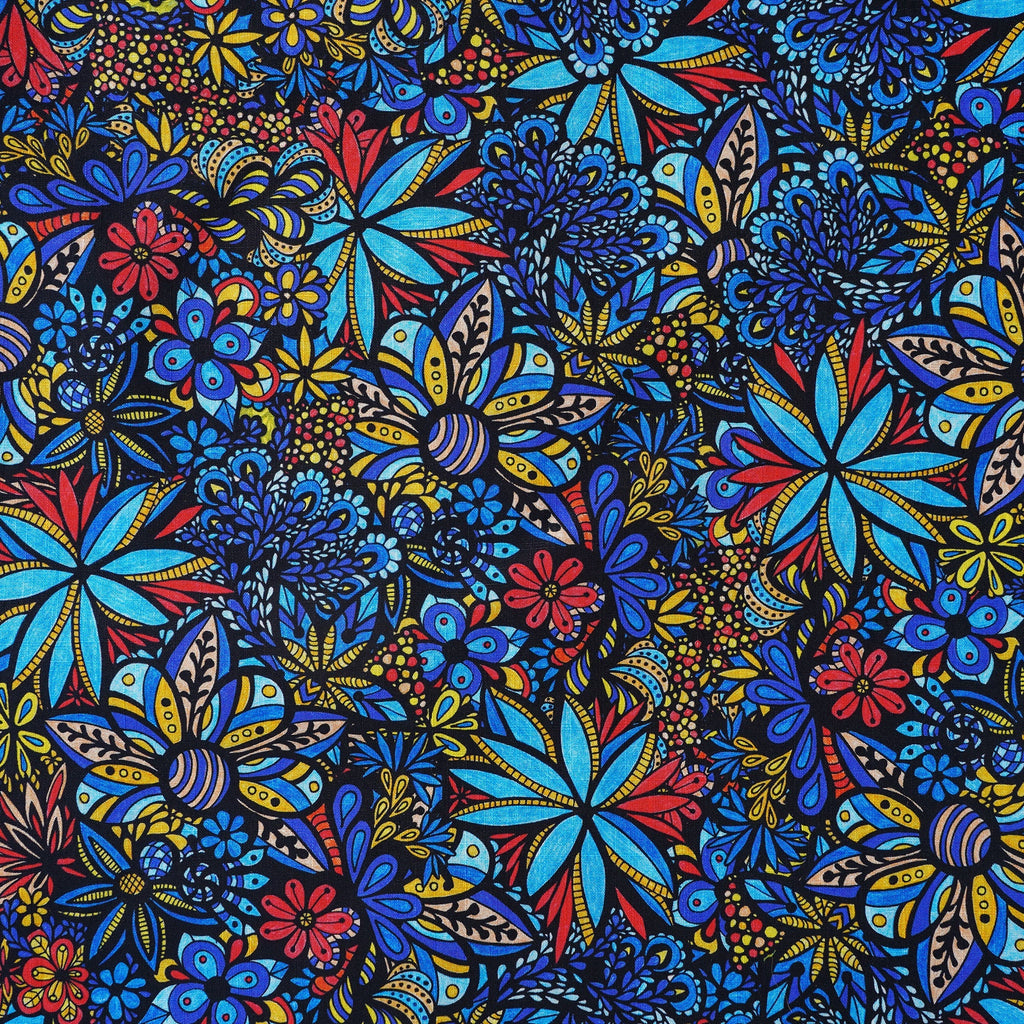 Men's Hawaiian Shirt Short Sleeve Camp Collar 100% Cotton Blue Aloha TALAVERA BOUQUET By Lori Anne McKague