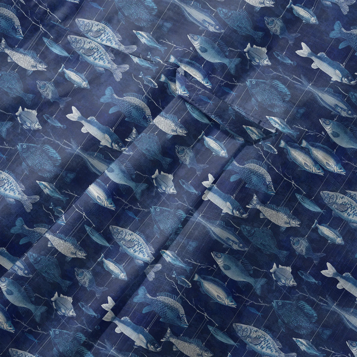 LeosWare® Men's Hawaiian Shirt Short Sleeve Button-up 100% Cotton Blue Aloha Blue Jazz Hanging Fish Pattern By Ann