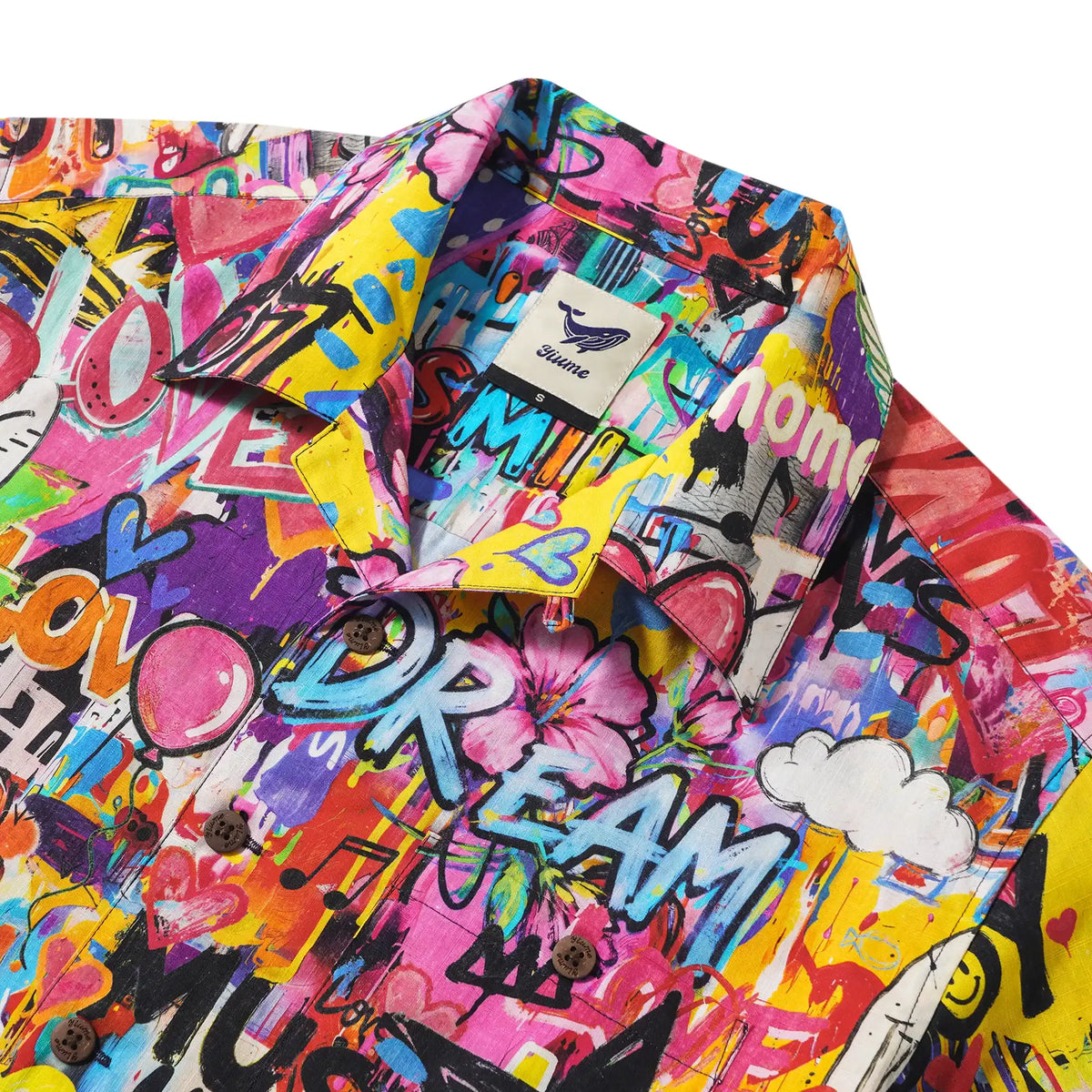 Men's Hawaiian Shirt Short Sleeve Camp Collar 100% Cotton Aloha Artistic Love Graffiti Fun By Mo