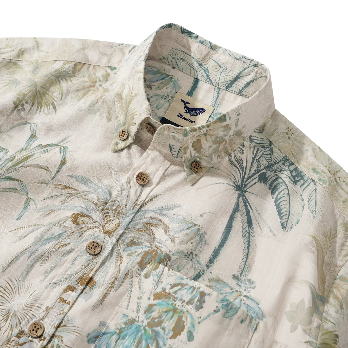 Men's Hawaiian Shirt Short Sleeve Button-down 100% Cotton Green Aloha Verdant Bloomscape By Patch