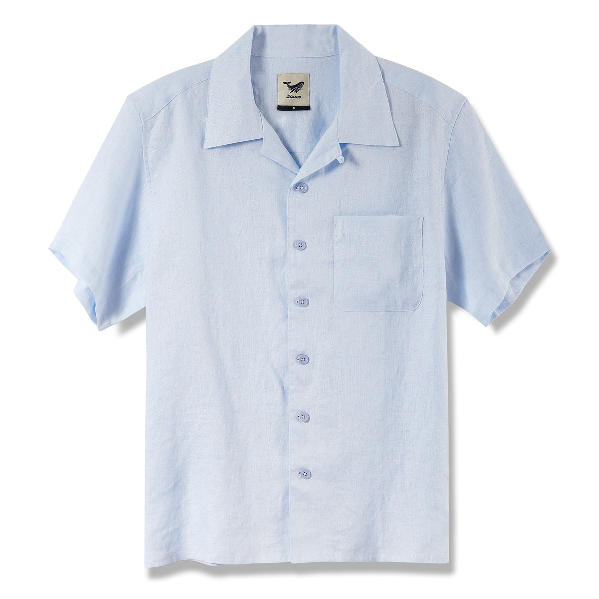 Men's Basic Shirt Short Sleeve Camp Collar 100% Linen Light Blue Solid Color