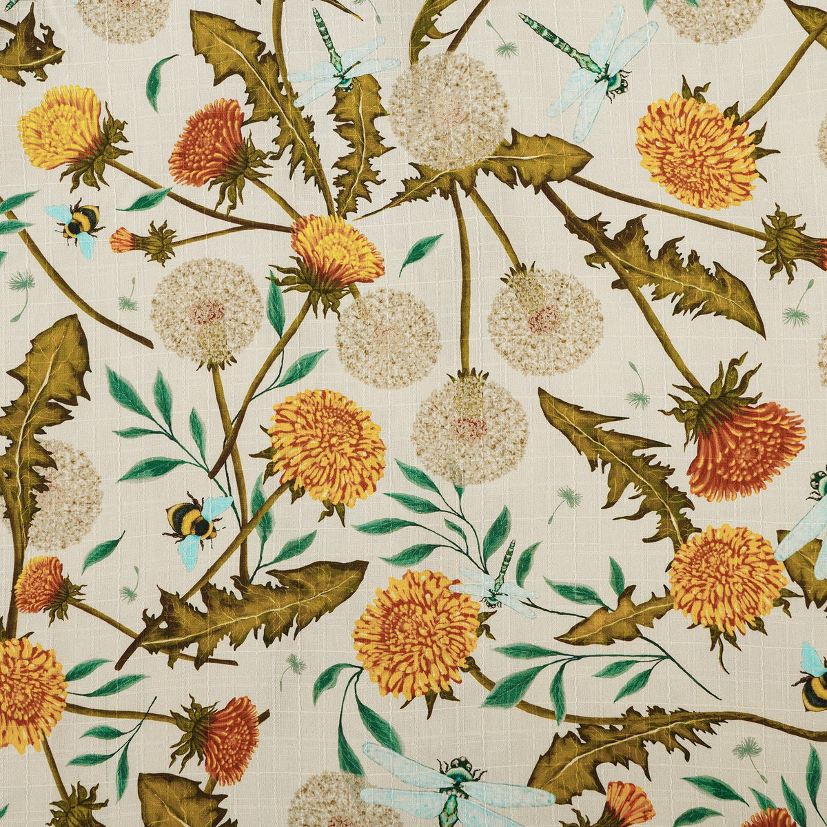 Men's Hawaiian Shirt Short Sleeve Camp Collar 100% Silk Yellow Aloha Dandelions And Dragonflies By Silver Steer Design