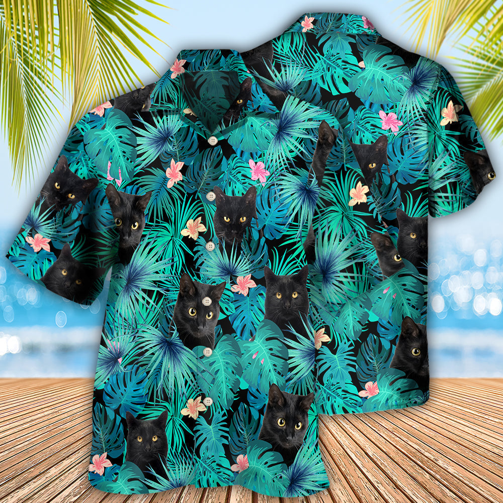 Black Cat Lover Tropical Leaf - Hawaiian Shirt
