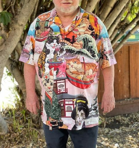 Cat Samurai With Ramen Lovely - Hawaiian Shirt