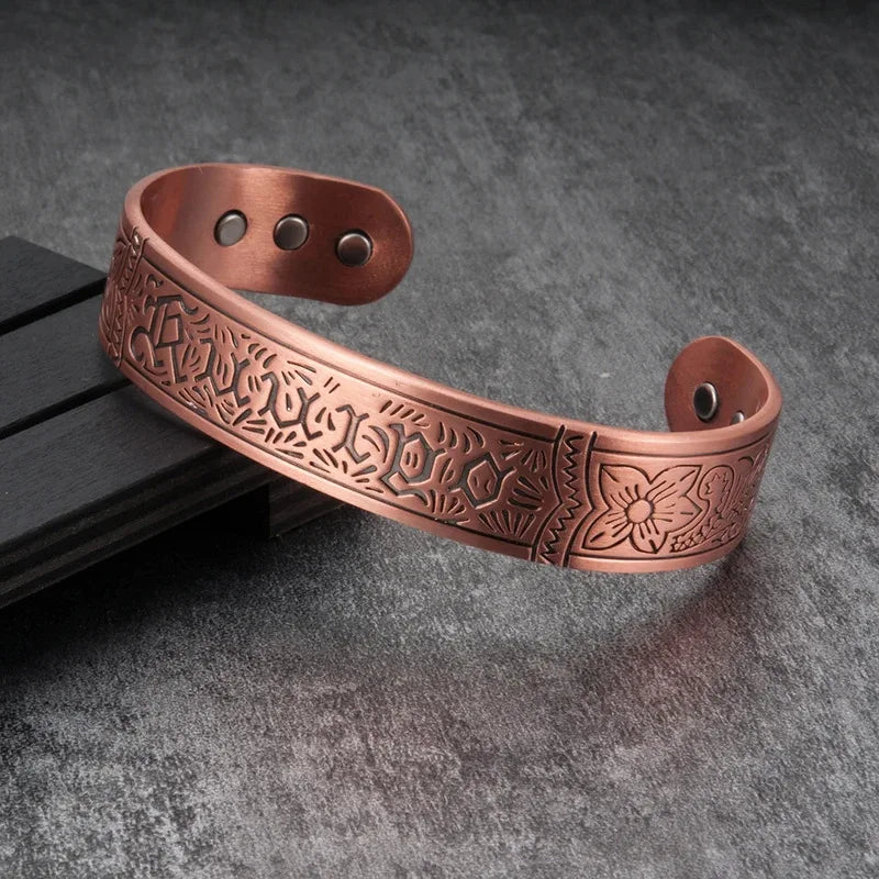 Retro Magnetic Pure Copper Bracelet Trendy Men's Open Design Bracelet Fashionable Magnetic Therapy Bracelet Magnetic Stone