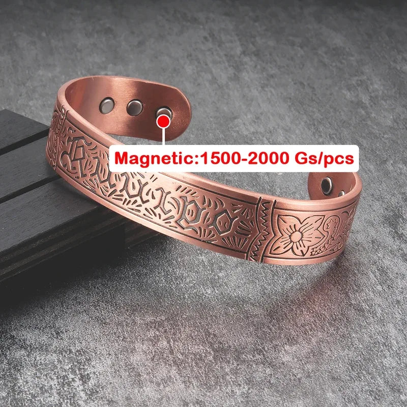 Retro Magnetic Pure Copper Bracelet Trendy Men's Open Design Bracelet Fashionable Magnetic Therapy Bracelet Magnetic Stone
