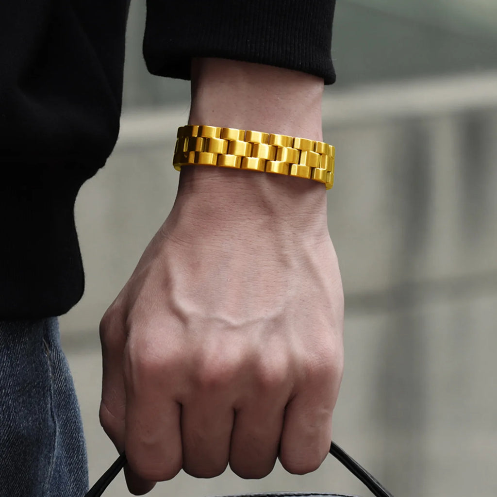 ARADOO Titanium Steel Bracelet for Men Simple Square Pattern Design Power Wristband Jewelry Gifts