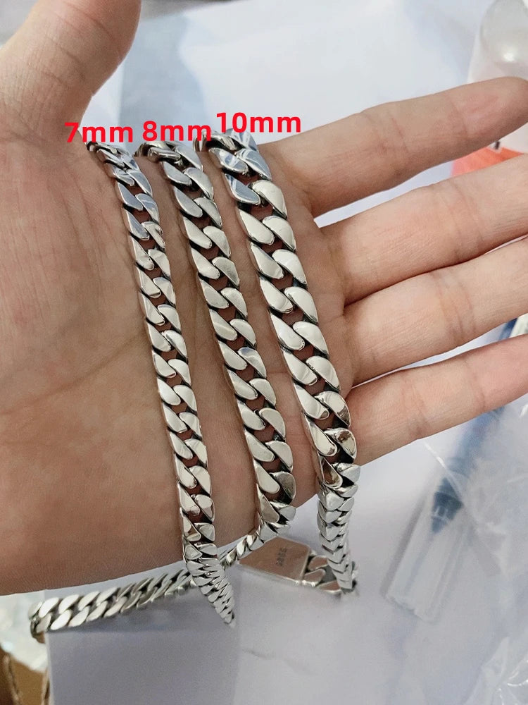 Past Test Solid S925 Sterling Silver Bracelet 7MM 8MM 10MM Punk Argent 925 Silver Jewelry Never Fade Men Jewelry Gifts