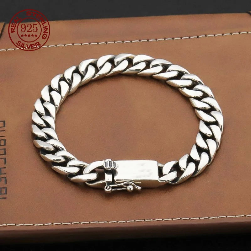 Past Test Solid S925 Sterling Silver Bracelet 7MM 8MM 10MM Punk Argent 925 Silver Jewelry Never Fade Men Jewelry Gifts
