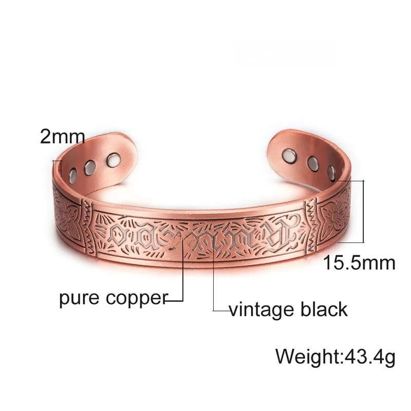 Retro Magnetic Pure Copper Bracelet Trendy Men's Open Design Bracelet Fashionable Magnetic Therapy Bracelet Magnetic Stone