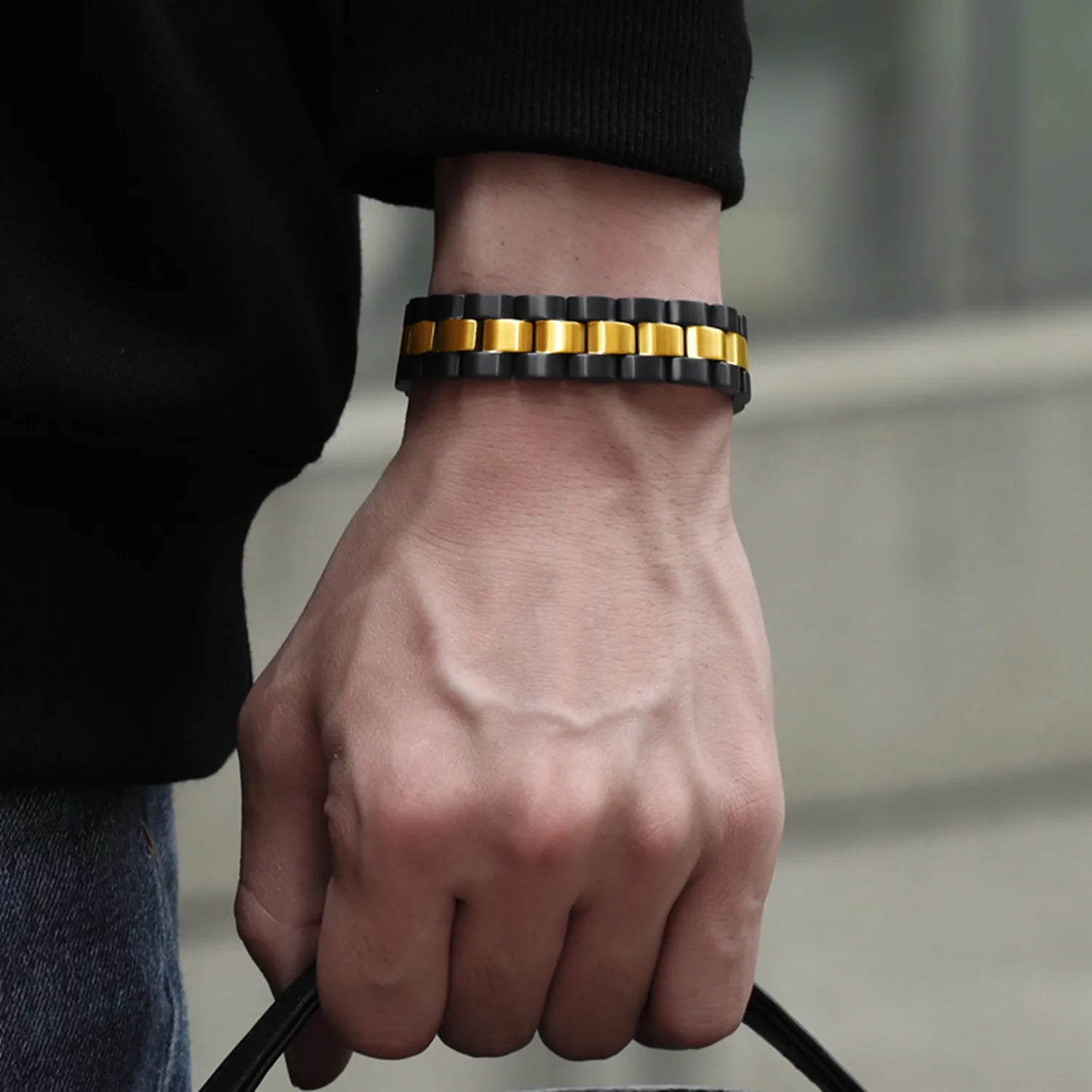 ARADOO Titanium Steel Bracelet for Men Simple Square Pattern Design Power Wristband Jewelry Gifts