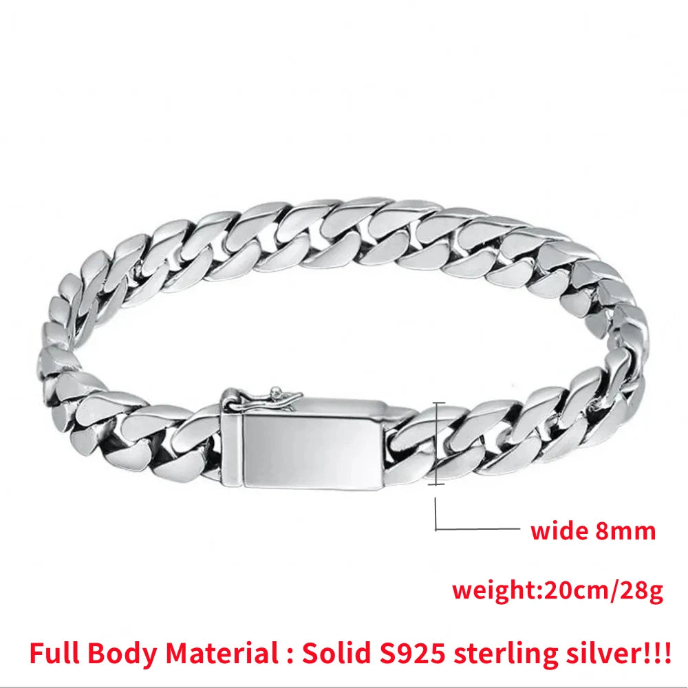 Past Test Solid S925 Sterling Silver Bracelet 7MM 8MM 10MM Punk Argent 925 Silver Jewelry Never Fade Men Jewelry Gifts