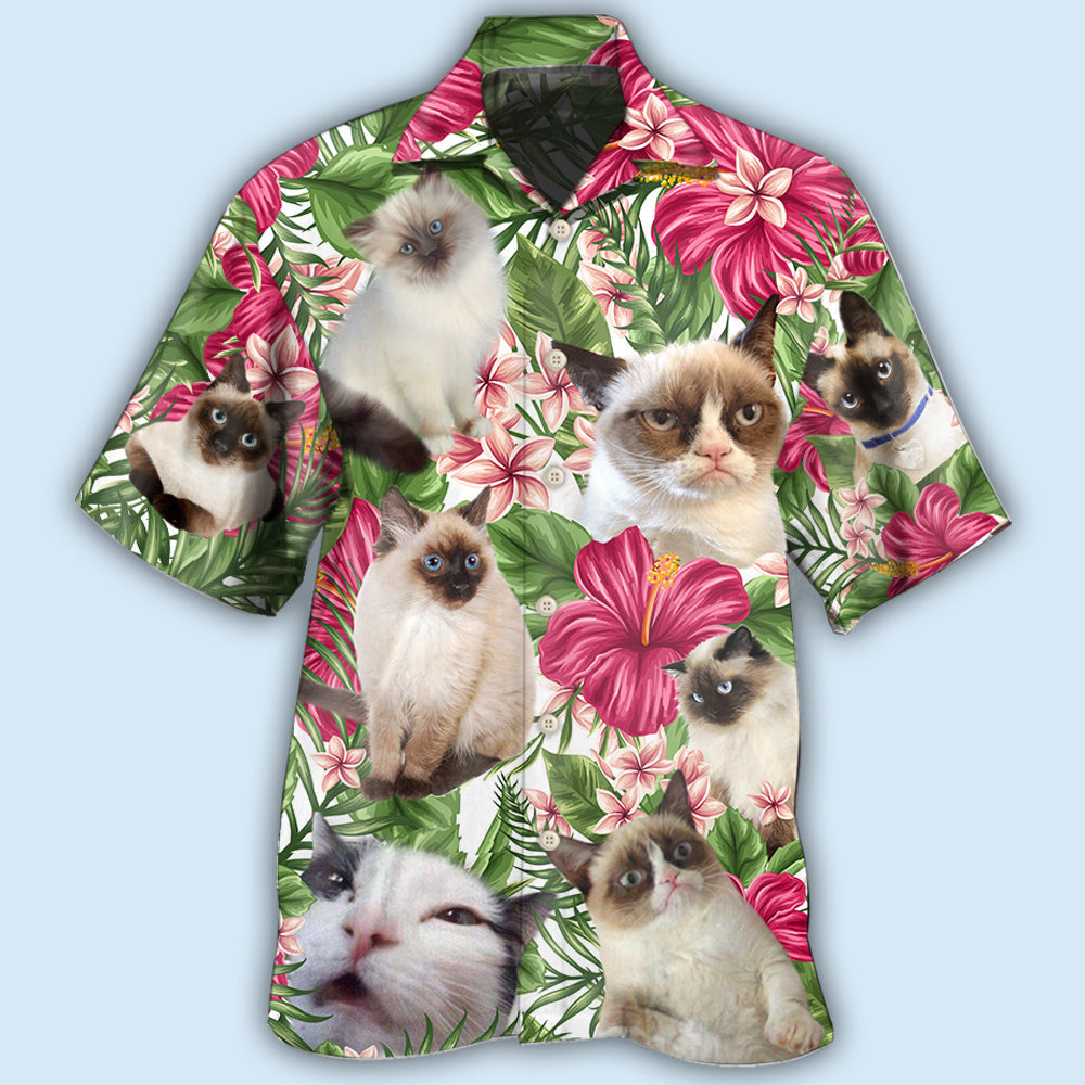 Cat Tropical Floral Lovely Siamese Cat - Hawaiian Shirt
