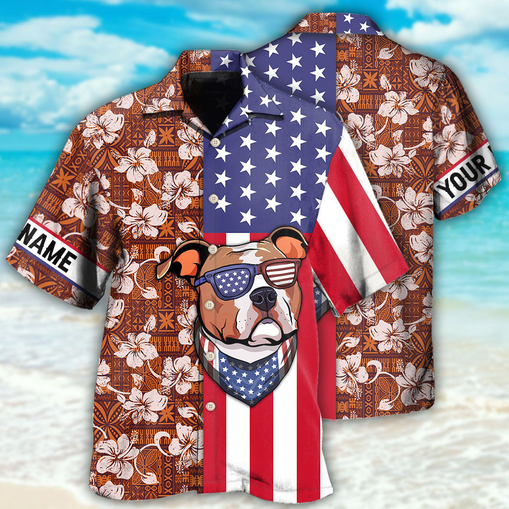 Staffordshire Bull Terrier Dog America Tropical Floral Personalized - Hawaiian Shirt