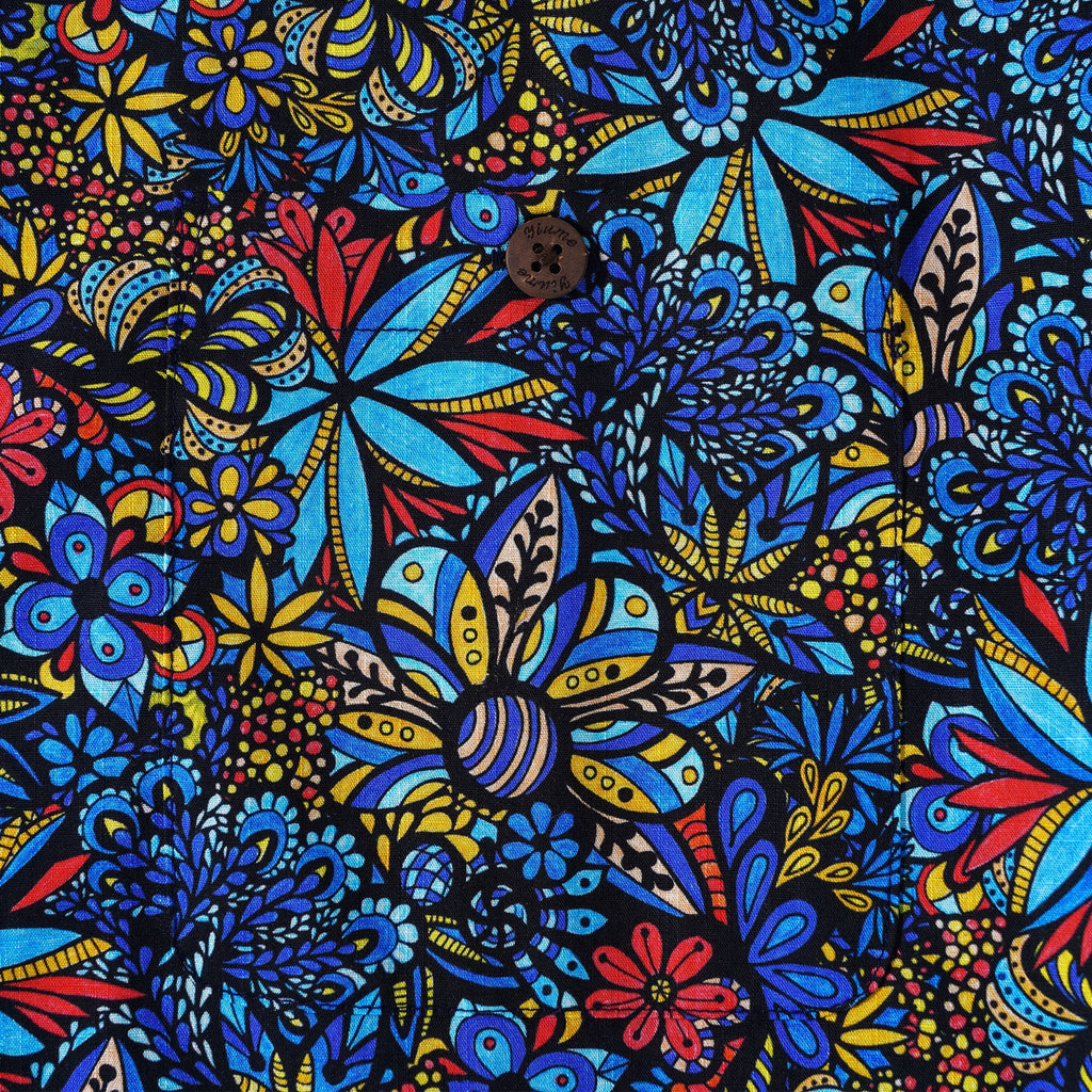 Men's Hawaiian Shirt Short Sleeve Camp Collar 100% Cotton Blue Aloha TALAVERA BOUQUET By Lori Anne McKague