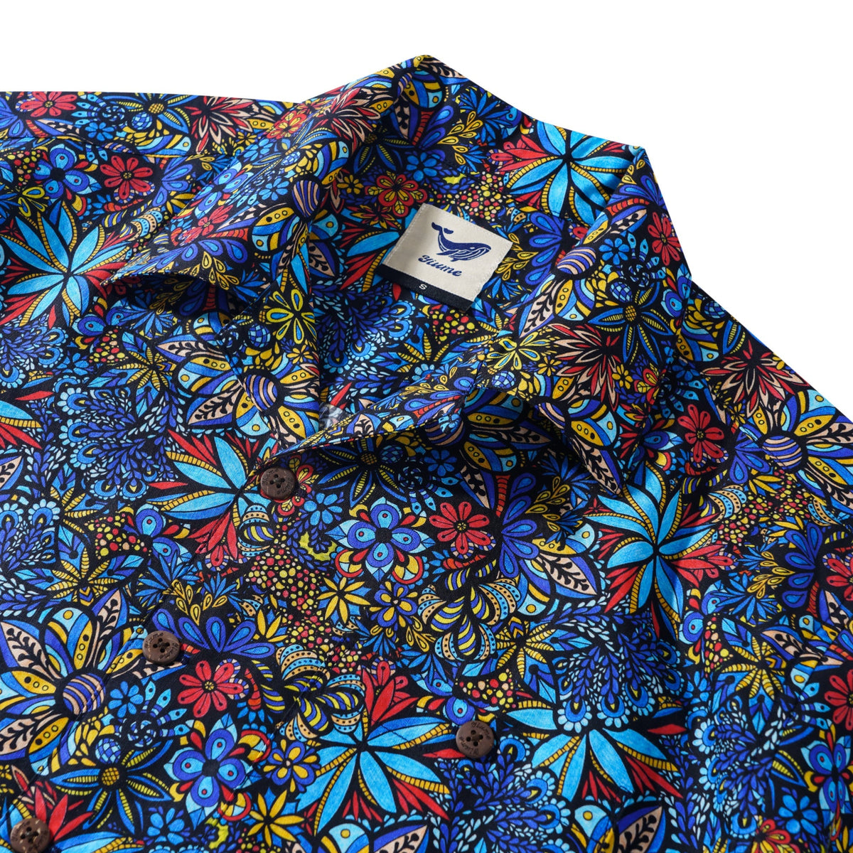 Men's Hawaiian Shirt Short Sleeve Camp Collar 100% Cotton Blue Aloha TALAVERA BOUQUET By Lori Anne McKague