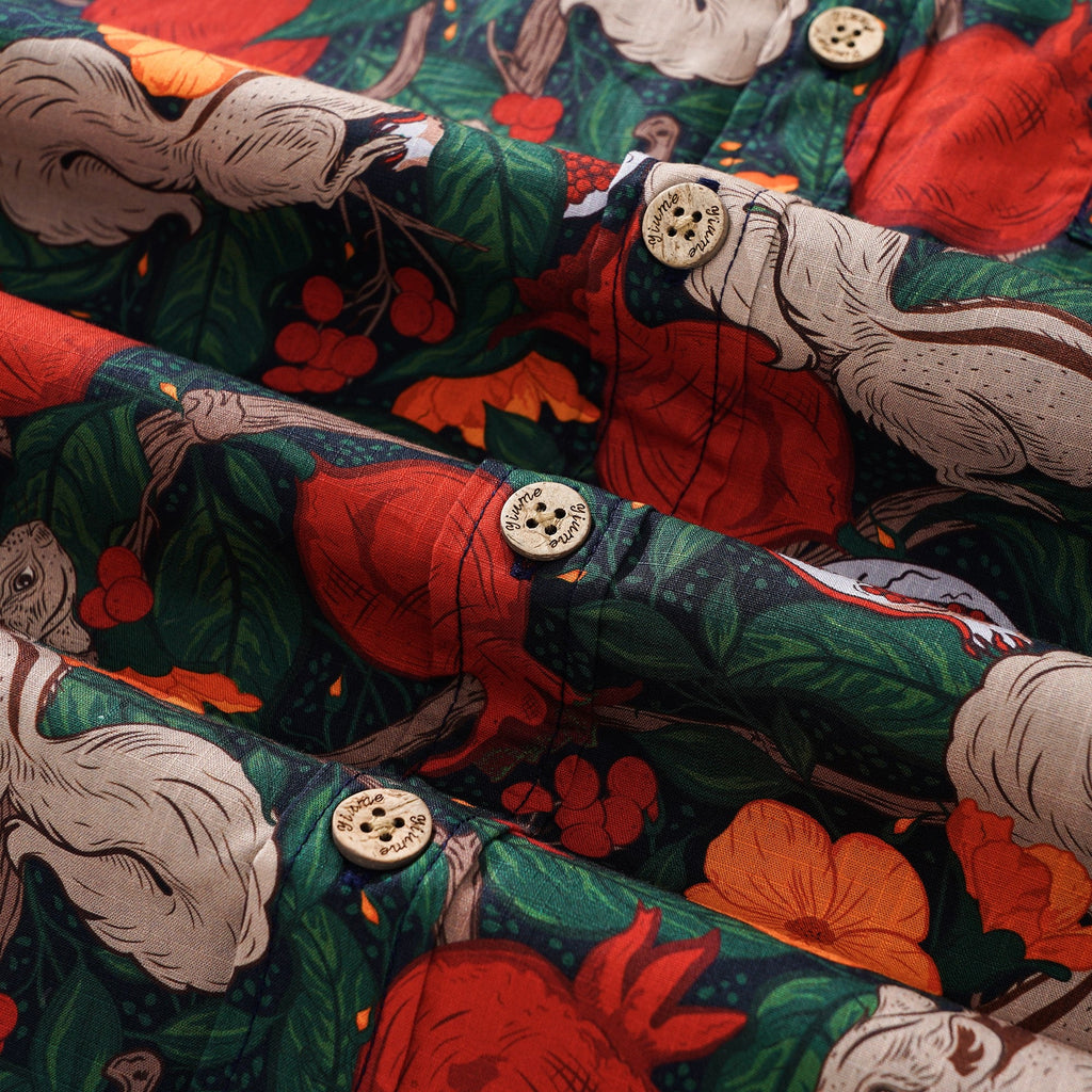 Men's Hawaiian Shirt Short Sleeve Button-down 100% Cotton Green Aloha Pomegranate Grove By Pallavi Chaudhary