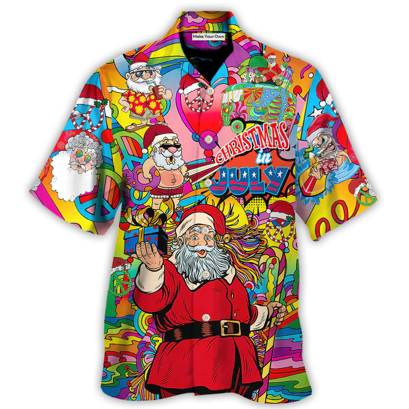 Christmas In July Santa Hippie Sending Gift In Summer - Hawaiian Shirt